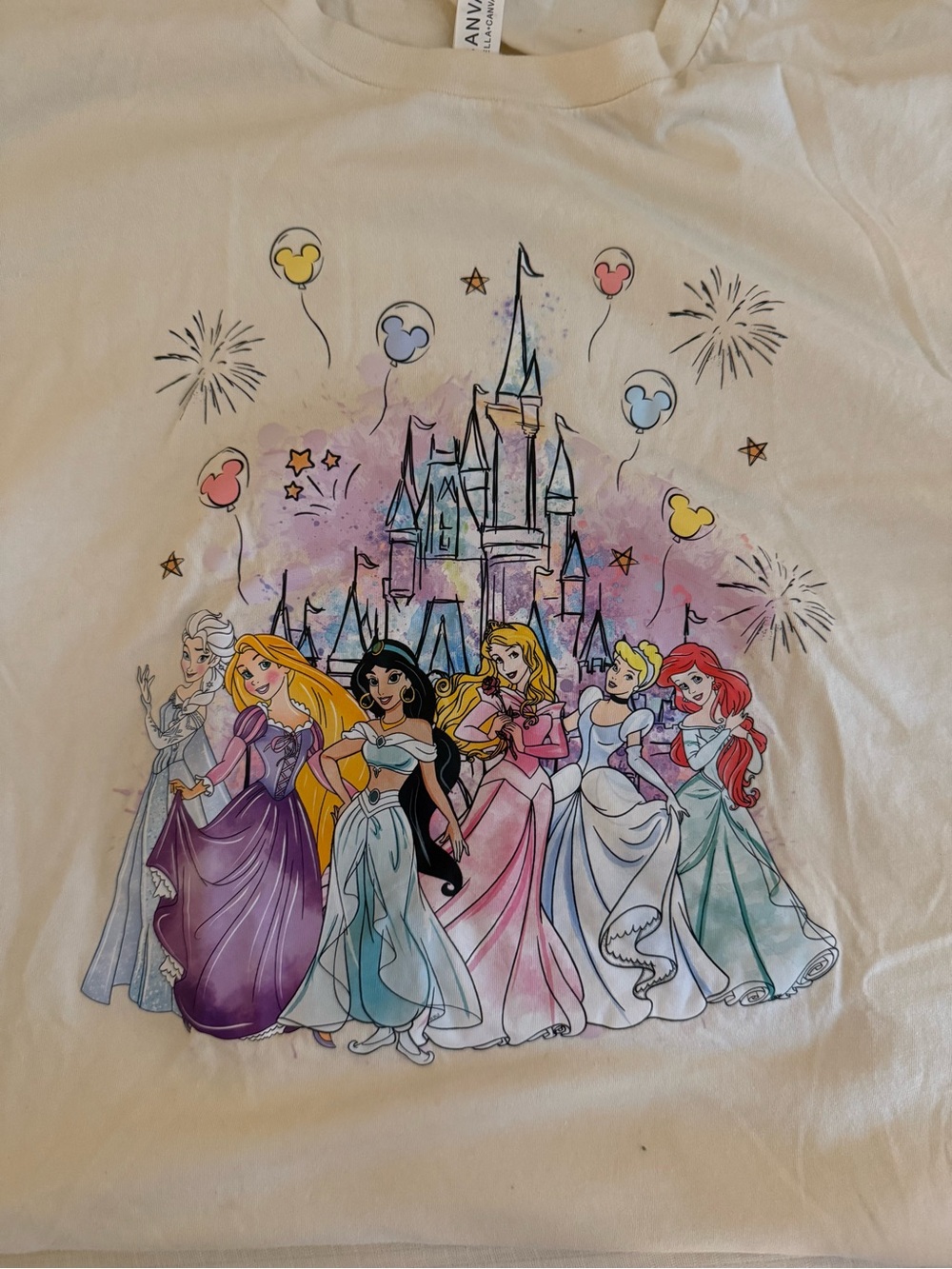 Disney Princess White Graphic Tee- Women XL- Bella Canvas- custom tshirt EUC - Picture 2 of 3